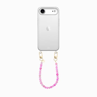 xoxo Wildhearts siliconen hoesje - Geschikt voor iPhone 17 Air hoesje - Shell Hearts (short) - Telefoonhoesje - Hoesje met koord - gekleurde hartjes - Kort koord - Transparant hoesje met telefoonkoord - Roze & Paars