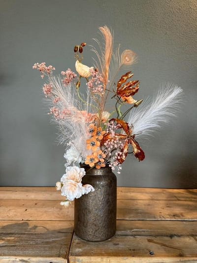 Zijde Bloemen Boeket - Kunstbloemen Vaas - Woonkamer Decoratie - Handgemaakt - 2 Kilogram - Taupe Brons