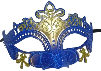 Dailygoods - Sparkling blauw en goud venetiaans masker - Voor carnaval en feesten