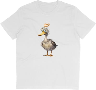 Grappig Dames Heren T Shirt - Eend - Wit - Korte Mouw - Ronde Hals - XS