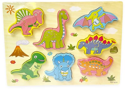 Houten inlegpuzzel dinosaurus - puzzelbord met verschillende dino's - 30x22.5 CM - educatief speelgoed voor peuters