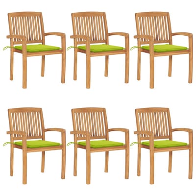 vidaXL - Tuinstoelen - stapelbaar - 6 - st - met - kussens - massief - teakhout