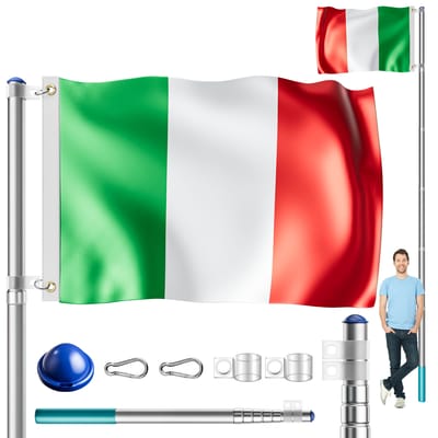 Monzana Vlaggenmast - Vlag Italië Aluminium 6,3m - Verstelbare Hoogte