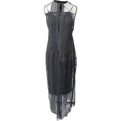 Joseph Patchwork Kanten Lange Jurk in Zwart Nylon