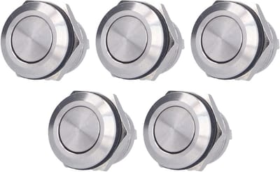 Set van 5 Roestvrijstalen Drukknoppen Plat, Waterdichte 12mm Schakelaars 0-220V