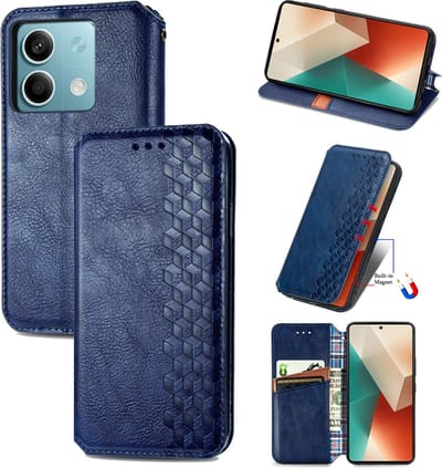 Luxe PU Lederen Ruitpatroon Wallet Case + Screenprotector voor Redmi Note 13 5G _ Blauw