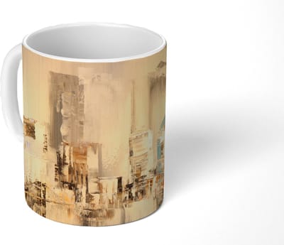 Mok - Koffiemok - Schilderij - Olieverf - Abstract - Skyline - Mokken - 350 ML - Beker - Koffiemokken - Theemok