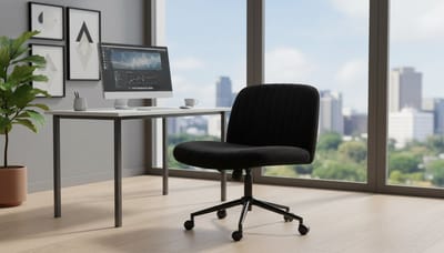 Bureaustoel Casa Velluto ComfortFlex – Armloze Draaistoel Met Wielen, In Hoogte Verstelbare Bureaustoel, Brede Fluwelen Zitting Voor Thuis, Kantoor, Slaapkamer – Zwart