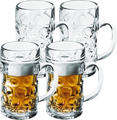 4x Bierpullen/bierglazen halve liter/50 cl/500 ml van onbreekbaar kunststof - 0,5 liter pullen - Bierfeest/Oktoberfest pul - Bierpul glazen