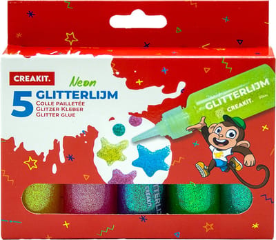 CREAKIT. Glitterlijm tubes - Glitterlijm - 30ml per tube - 5 kleuren