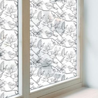 Coloray Privacy Folie Raam - Vogels en bloemen Anti inkijk Raamfolie Glas in Lood - 200x116 cm - Zwart-wit Melkglas Folie - Zonwerende Raamfolie - Voor de hal, voor de woonkamer, voor het kantoor - Privacy Folie Raam Glas in Lood