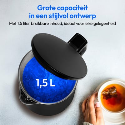 MEDION Waterkoker van roestvrij staal (1,5 L, 2.200 W, 360°-voet, warmhoudfunctie, LED-indicatie, dubbelwandig, MD12105) zwart