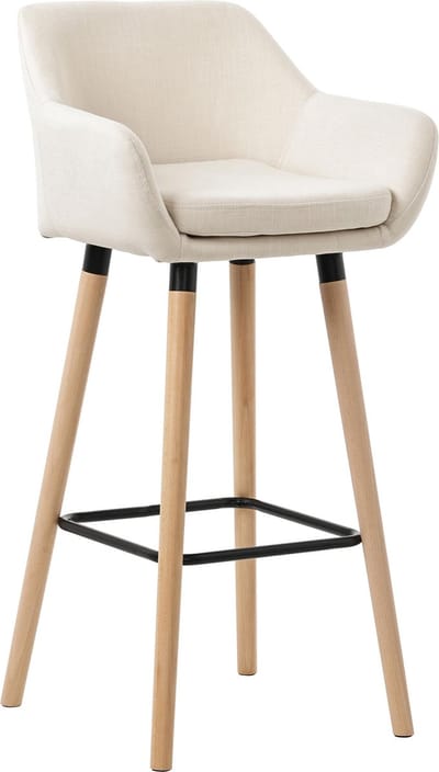 CLP Grant Barkruk - Met rugleuning - Voetsteun - houten frame - tot 150 kg belastbaar - Stof - beige/natura