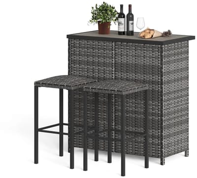 HomeGoodies 3-delige bartafel set - Barset - Inclusief 2 krukken en opbergplanken - Eethoek voor 2 Personen - 100x55x105cm - Grijs