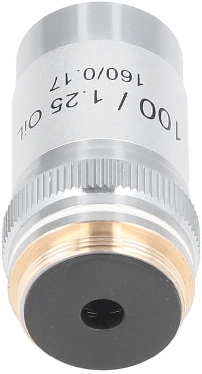 High Power Microscoop Lens - 100x Vergroting - Zilveren Messing Afwerking - Achromatisch - Perfect voor Microscoop Accessoires - Geschikt