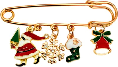 Winkrs - Kerstbroche met hangertjes - Kerstman, Sneeuwvlok, Kerstsok en Kerstbal - Pin/Speld/Broche