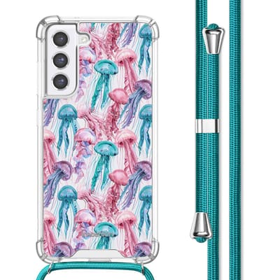 imoshion Hoesje - Geschikt voor Samsung Galaxy S21 FE - Design Hoesje met Koord - Jellyfish Watercolor