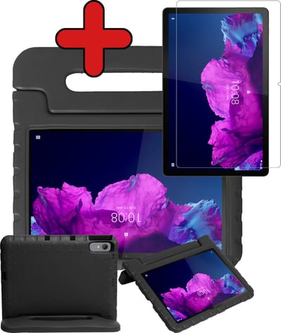 Hoesje - Geschikt voor Lenovo Tab P11 Plus - Met Screenprotector - Kinderhoes - Shockproof Bumper - Kidsproof Case - Tablethoes - Kinder Hoes Cover - Zwart