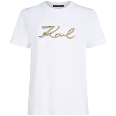 Karl Lagerfeld Signature Sequins T-shirt White Maat: S | Tops Outlet | Dames | Wit
