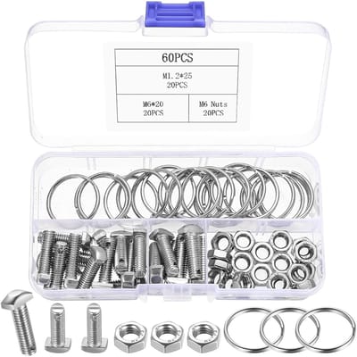 20 hammer head screws M6 x 20mm & 20 nuts & 20 stainless steel washers, stainless steel hammer head screws, nut set - ShopVlot