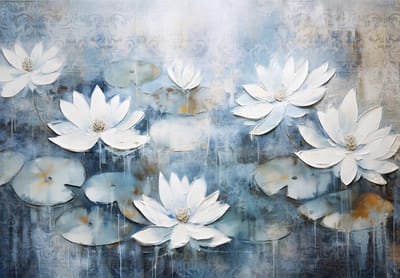 Fotobehang - Waterlelies - Bloemen - Water - Plant - Blauw - Vliesbehang- 254x184cm (lxb)