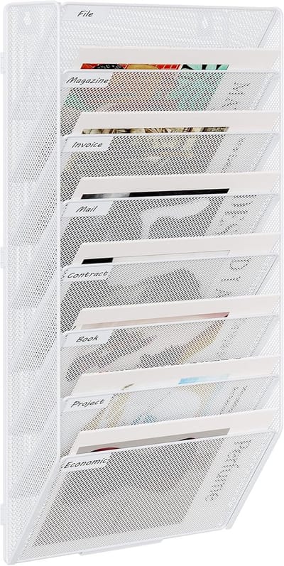 Famanu - 8 Tier A4 Mesh in Tray Monteer Muur Bestand Houder Mail Organizer Tijdschrift Opslag Document Rack, Wit