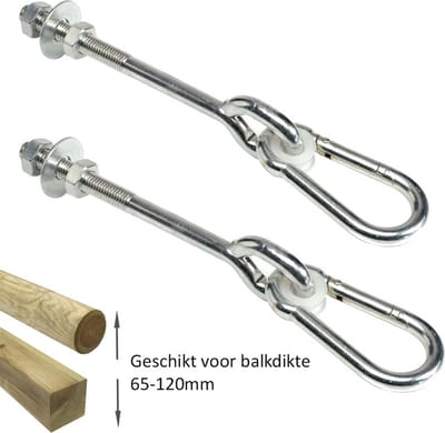 Schommelhaak dwarsdoor M12 (140mm) met karabijnhaak(2 stuks)