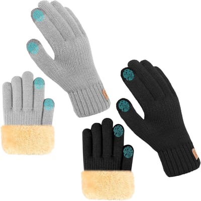Warm gevoerde winterhandschoenen voor heren en dames, 2 paar, touchscreen geschikt, gebreide en thermische handschoenen voor buitengebruik