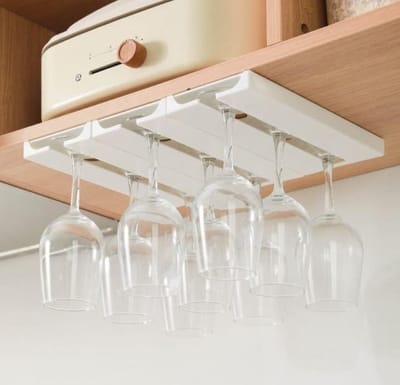 BlueTime® Wijnglazenhouder Hangend - 3x3 Rijen Ophangrek voor 9 Wijnglazen - 25×11cm Wijnglas Houder - Wijn Rek Muur - Glazen, Flessen & Bar Accessoires - Wit