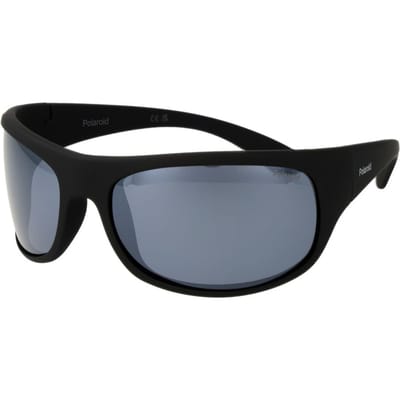 Polaroid Sport Wrap Heren Mat Black Grijs Zilver gepolariseerde spiegel zonnebril