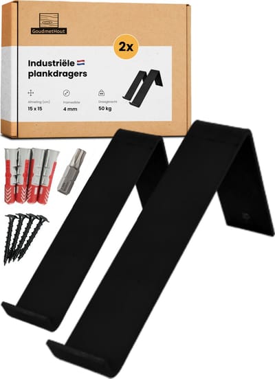 GoudmetHout® Industriële Plankdragers L-vorm - 15 cm - Stalen Plankdrager voor Wandschap, Muurrek of Wandconsole - Max 50 kg - 2 Stuks - Mat Zwart