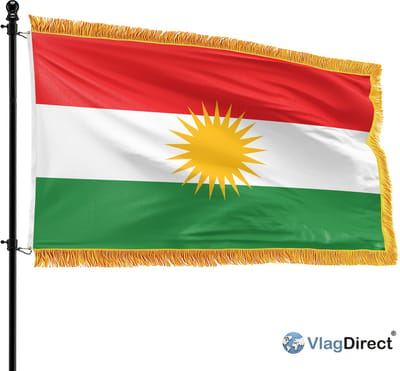 VlagDirect - Luxe Koerdische vlag - Luxe Koerdistan vlag - 90 x 150 cm - Franjes.