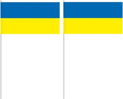 Zwaaivlaggetje Oekraine - 50x - 12 x 24 cm - stokje 40 cm - papier - handvlag - vlag