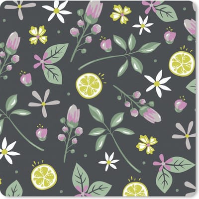 Muismat 20x20 cm - Mousepad Zomer - Bloemen - Citrus - Zwart - Muismatten