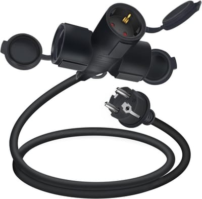 Verlengkabel 3-Faars 16A 250V IP20 voor Binnen en Buiten (Zwart, 1.5m)