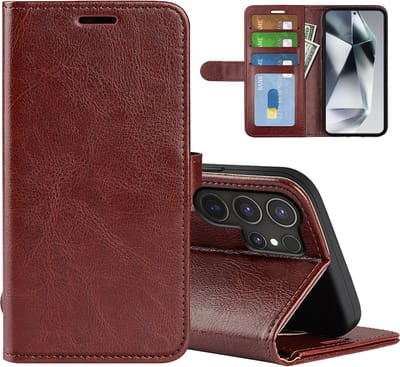 MobyDefend Hoesje - Geschikt voor Samsung Galaxy S25 Ultra - Wallet Book Case (Sluiting Achterkant) - Bruin