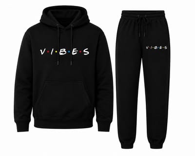 Trainingspak Heren - Joggingpak met Hoodie en Sportbroek - Katoen - Vibes print - Zwart - L