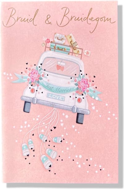 Getrouwd! Luxe huwelijk wenskaart Bruid & Bruidegom in auto - 12x17cm - Gevouwen kaart inclusief envelop - Huwelijkskaart