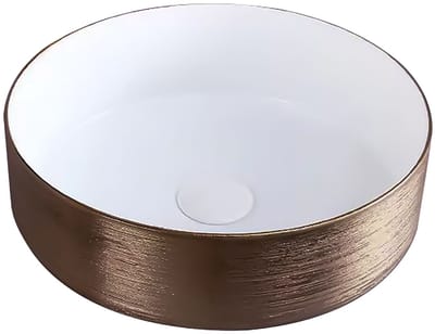 ALONI Turo Waskom met Reliëf – 36x12 cm – Geborsteld Koper/Glanzend Wit