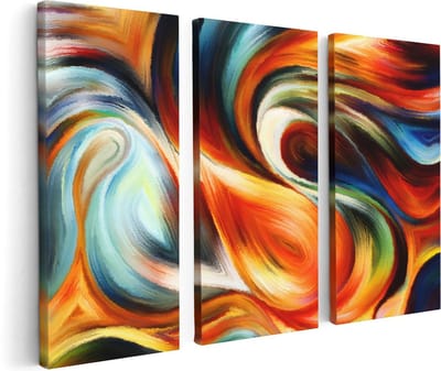 Artaza Canvas Schilderij Drieluik Abstracte Kunst van Kleurrijke Verf - 120x80 cm - Wanddecoratie Woonkamer - Schilderijen - Muurdecoratie