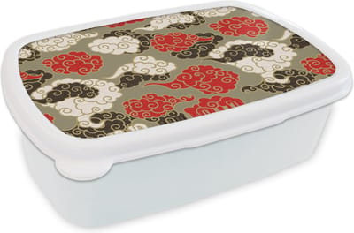 Broodtrommel Wit - Lunchbox - Brooddoos - Wolken - Azië - Patroon - Japan - 18x12x6 cm - Volwassenen