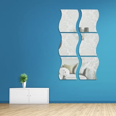6 Stuks - Spiegel Sticker Set - Wandspiegel - 19*16.5cm - Muurstickers - Zelfklevende - Plakspiegels - Acryl - Plakspiegel - Woonkamer Decoratie Spiegelende Sticke - zilver