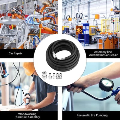 Dailygoods- Luchtcompressorkit 15 m - Flexibele Luchtslang - 5-delige Compressoraccessoireset - Duurzaam Rubber - Max. Barstdruk 900 psi - Geschikt voor Koude/Warme Omstandigheden