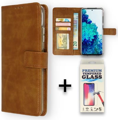Casemania Hoesje Geschikt voor Oppo A17 Bruin & Glazen Screenprotector - Portemonnee Book Case - Kaarthouder & Magneetlipje