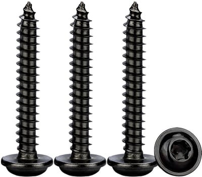 Zelfborende Schroeven Zwart, 50 Stuks M4x25mm Plaatschroeven met Ring, Torx Houtschroeven RVS A2 V2A