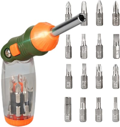 Ratelschroevendraaier - Verstelbare schroevendraaier - Klusklus - 16-in-1 bits - 21.5 cm - Zwart