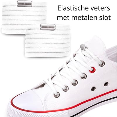 Waledano® 1 Paar Schoenveters met sluiting - Magneet - Kinderen & Volwassenen - Hardlopers - 105 cm lengte Ø 5 mm - Snelsluitsysteem - Elastische veters met metalen slot - Wit