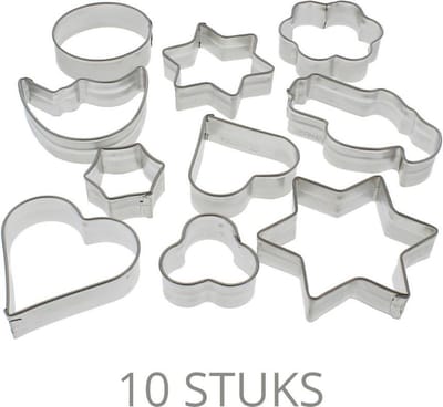 Uitsteekvormen Set 10 Stuks - Koekvormen - Bakvorm - Koekjes Vormpjes - Uitsteekvormpjes - Bakvormpjes - Koek figuren - Uitstekers Set - Kerst - Koek Figuurtjes - Ster Maan Hartje Bloem - ESTARK