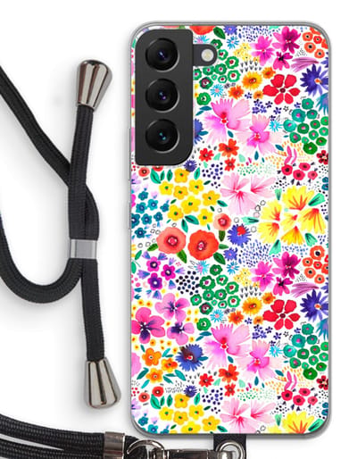 Case Company® - Hoesje met koord geschikt voor Samsung Galaxy S22 hoesje met Koord - Little Flowers - Telefoonhoesje met Zwart Koord - Bescherming aan alle Kanten en Over de Schermrand