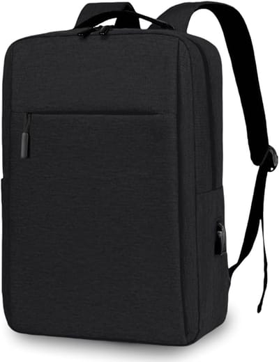 Herenrugzak - Rugzak - 15,6 inch laptoprugzak met USB-oplaadpoort, laptopschoolrugzak, waterdicht, zakelijke rugzak met laptopvak, reisrugzak, rugzak voor werk, reizen, universiteit, kantoor, zwart